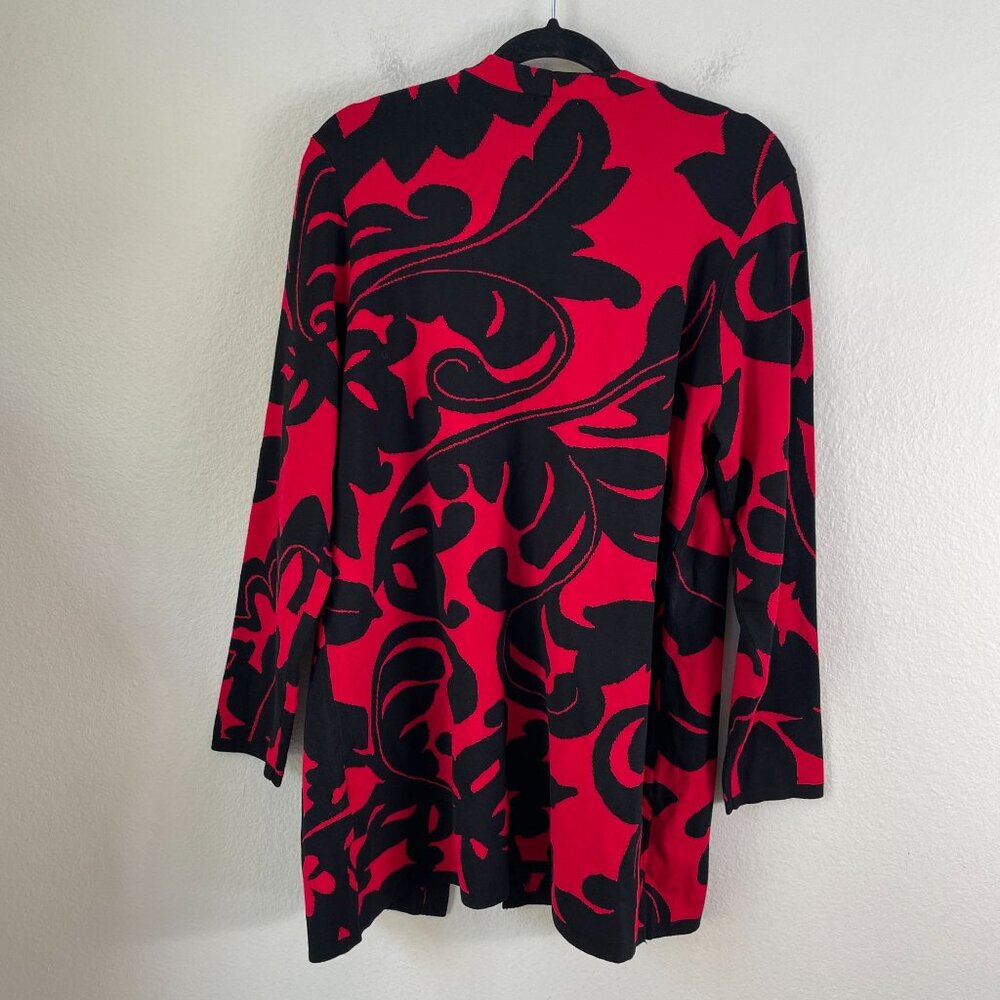 Chicos‎ Womens Large Black Red Open Front Cardigan Jacket Floral - Picture 9 of 10